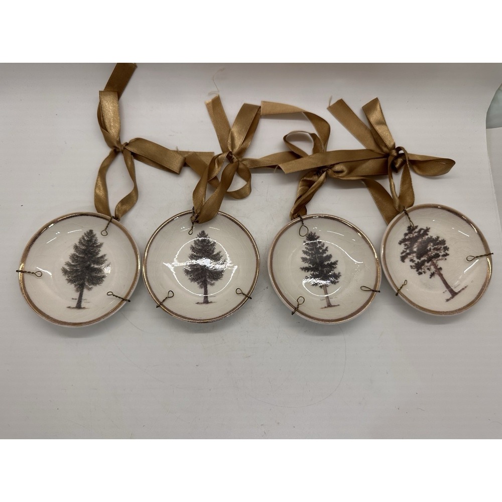 Mary Carol Tree Plate Ornaments Set 4 Ceramic Rustic Farmhouse Hanging (lot 3)